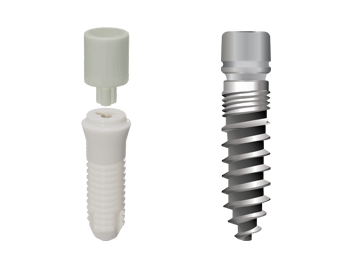 2-teilige Premium-Implantate, links Keramik, rechts Titan Grad 4b